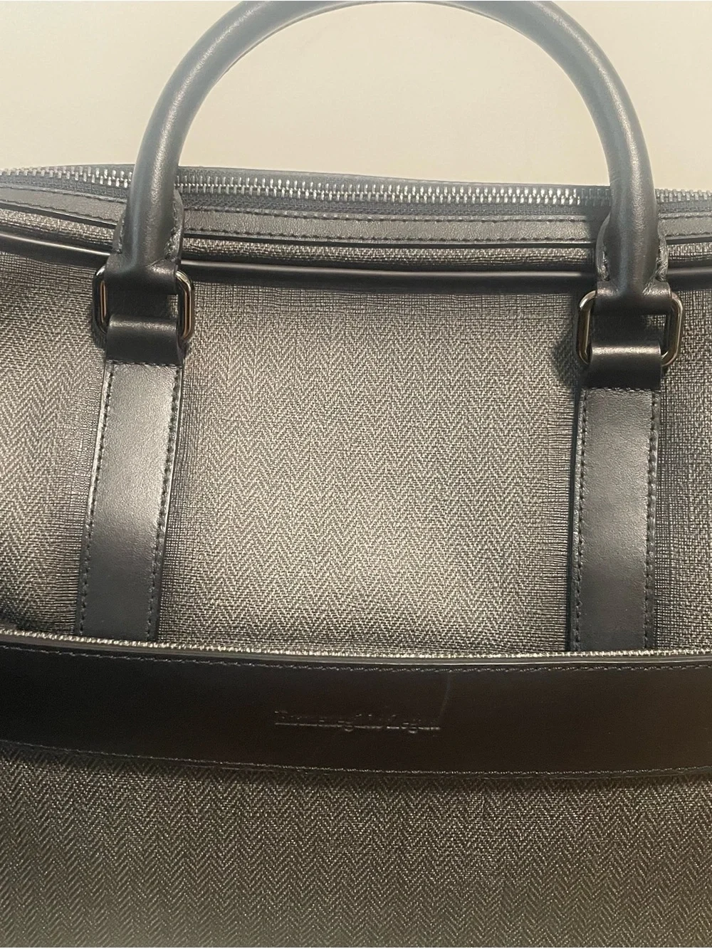 Zegna Black Leather Gradient Laptop Briefcase with strap